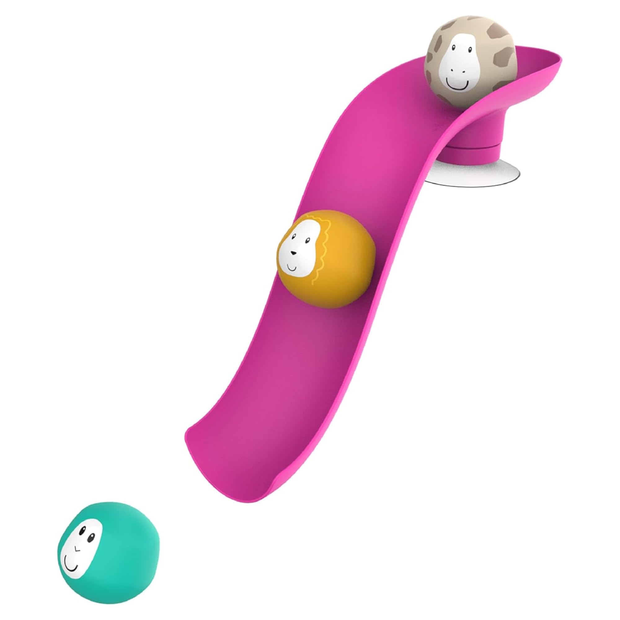 Matchstick Monkey, Bathtime Slide Set, Antimicrobial Baby Bath Toy, Easy To Grip, Sensory Learning - Slide Set (1 Slide + 3 Fun Animal Character Rocks), 12 Months Old+, No Holes, No Mould,Pink