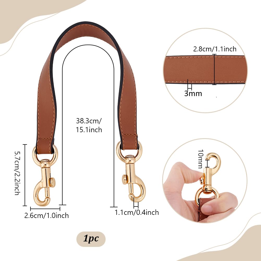 PH PandaHall 15 Inch Short Purse Strap, 1.1 Inch Wide Leather Bag Strap Brown Bag Handles Replacement with Golden Buckles for Women Men DIY Underarm Bag Handbag Shoulder Bag - Image 2