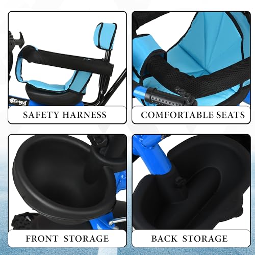 Image of Tricycle 1 Years to 5 Years with Removable Safety Guard and Parental Control Back Side Push Handle with Rubber Tyre for Kid's CR07 (Blue 2)