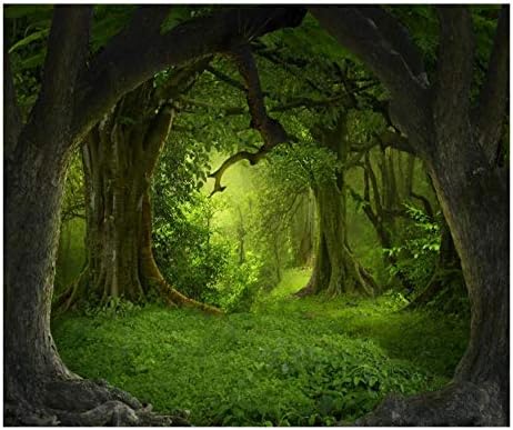 Miniatura 4 de Leowefowa Telón de fondo verde de bosque de selva de 10 x 8 pies para cumpleaños, bosque encantado, pastizales verdes, fondo de fotografía de vinilo