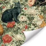 LHIUEM Funny Three Cats Wallpaper Stick and Peel Hydrangea Whimsical Kitten Wallpaper(17.3”X118”) Cute Cats Flowers Contact Paper Green Botanical Wallpapers Boho Floral Mural for Bedroom Living Room