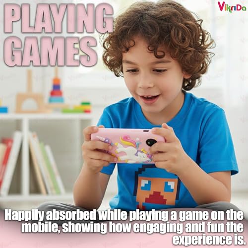 Image of Vikrida Plastic Kids Smartphone Toy with MP3 Music Player Bumper Back Case Dual Camera for Selfies in-Built Games 2.4 inch Screen 8MP Camera Toys for Boys & Girls (Pink Uni)