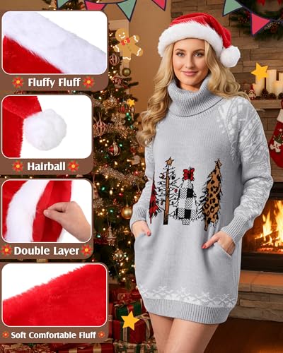Roll Neck Plaid Christmas Trees Sweater Dress with Pockets - Image 5