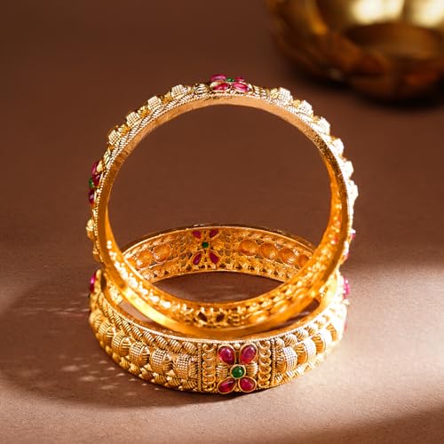 Image of Rubans Gold Plated Set of 2 Bangles Handcrafted Traditional Stylish Trendy Jewellery Gift for Women & Girls