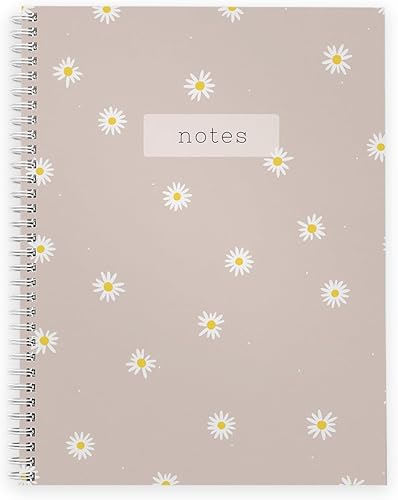 Cuaderno de espiral floral de margaritas, diario de 8.5 x 11 pulgadas, 120 páginas con rayas anchas, tapa blanda laminada brillante duradera,