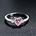 ACEFEEL 925 Sterling Silver Heart Shaped Pink Cubic Zirconia Engagement Promise Band Ring Size 10