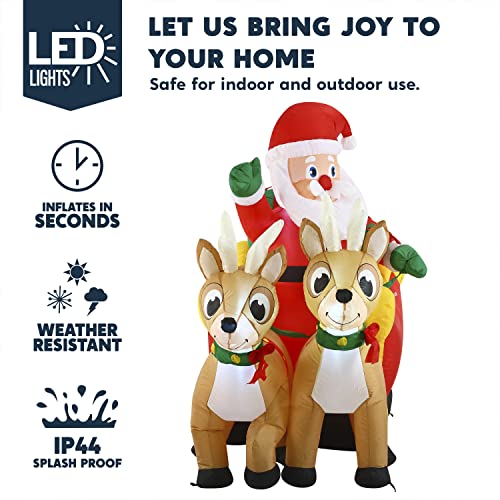 Joiedomi 6 Ft Long Christmas Inflatable Santa Claus On Sleigh, Inflatable Christmas Yard Decorations With Build-In Led Blow Up Self-Inflatable For Christmas Party Outdoor Yard Garden Lawn Décor #TOP2