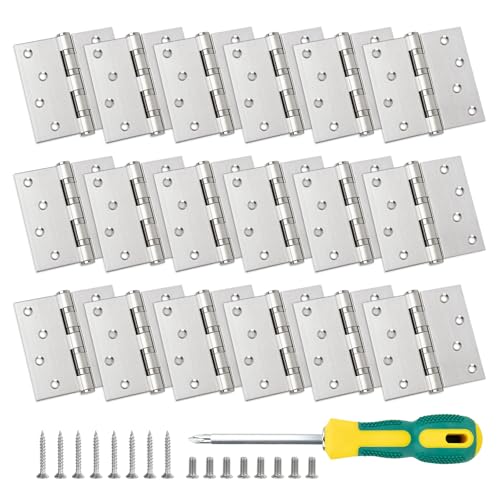 18 Pack 4" x 4" Heavy Duty Stainless Steel Door Hinges, Ball Bearing Door Hinges with Square Corners for Interior and Exterior Doors, Includes Screwdriver and Screws by Fourtry - Used condition - US$56.66