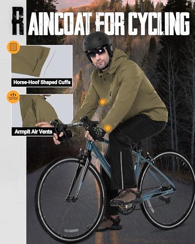 Image of 33,000ft Men's Rain Jacket Waterproof Cycling Running Packable Raincoat with Hood Lightweight Windbreaker with Mesh Lining