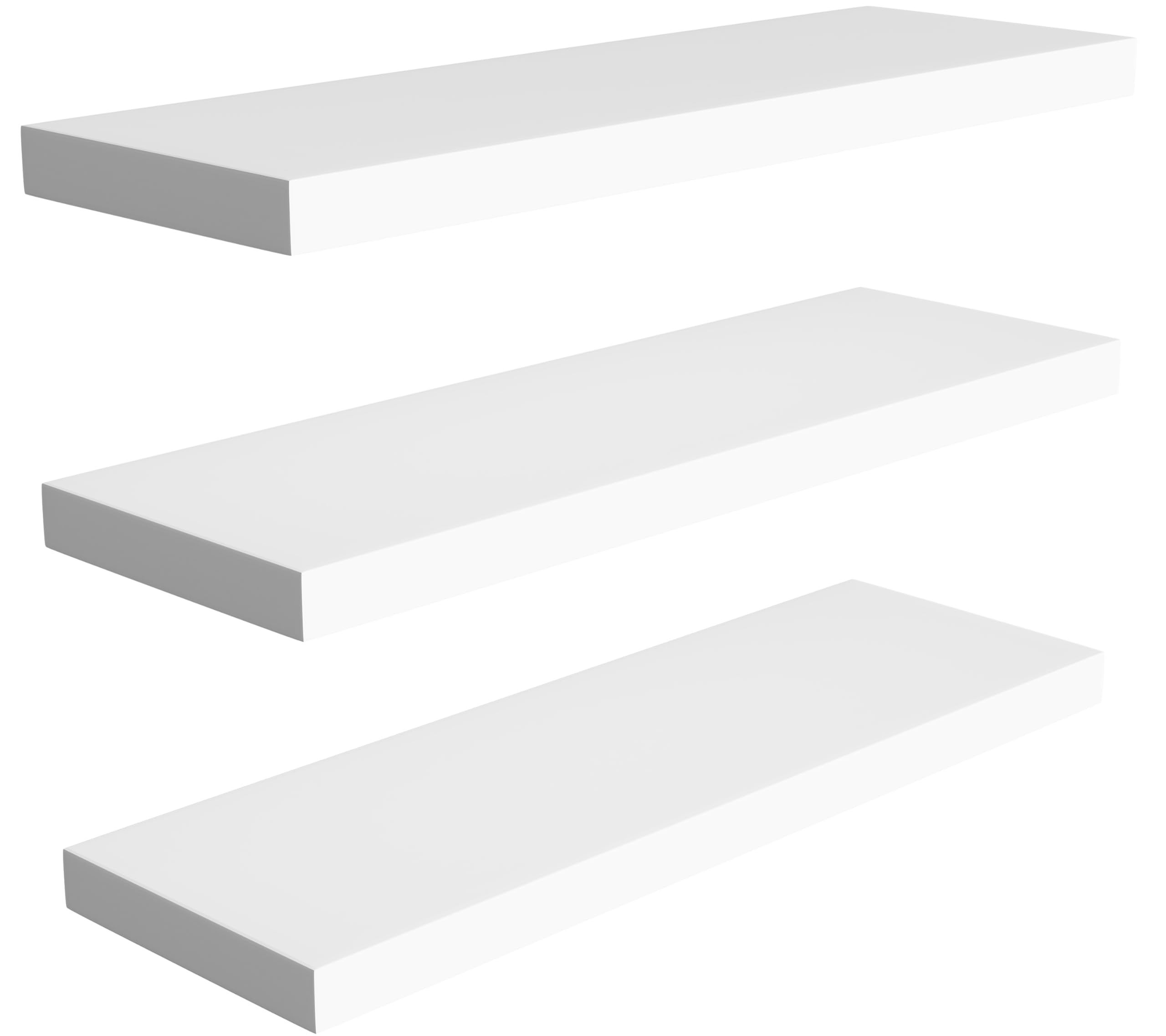 QsQueen White Floating Shelves, Solid Wood Wall Shelves with Invisible Brackets Set of 3, Wall Mounted Floating Shelf for Bedroom Living Room Bathroom Kitchen, Shelves for Wall Decor Storage
