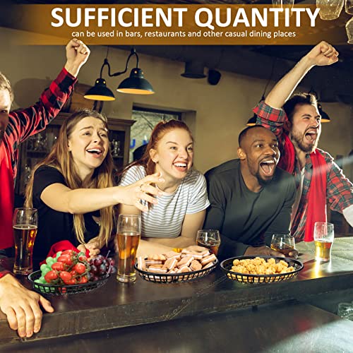 Fast Food Baskets 100 Pcs 8.9 X 5.5 Inch Plastic Baskets For Food Oval Fry Basket Black Chip Basket Reusable Bread Baskets Fry Oval Serving Tray For Restaurant Supplies Hot Dog Deli Serving Chicken #TOP5