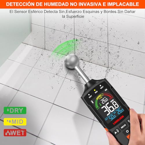 Miniatura 2 de Laselion Medidor De Humedad No Destructivo - Sensor Esférico 5-40mm, Temperatura En Tiempo Real C F , Detecta Humedad Oculta En Madera Paredes Obra, Alarmas Personalizables - Ms04