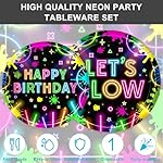 120PCS Let's Glow Party Supplies Neon Birthday Party Decorations for Kids Neon Glow in the Dark Tableware Set Plates Napkins Cups Forks Knives for 20 Guests - Image 2