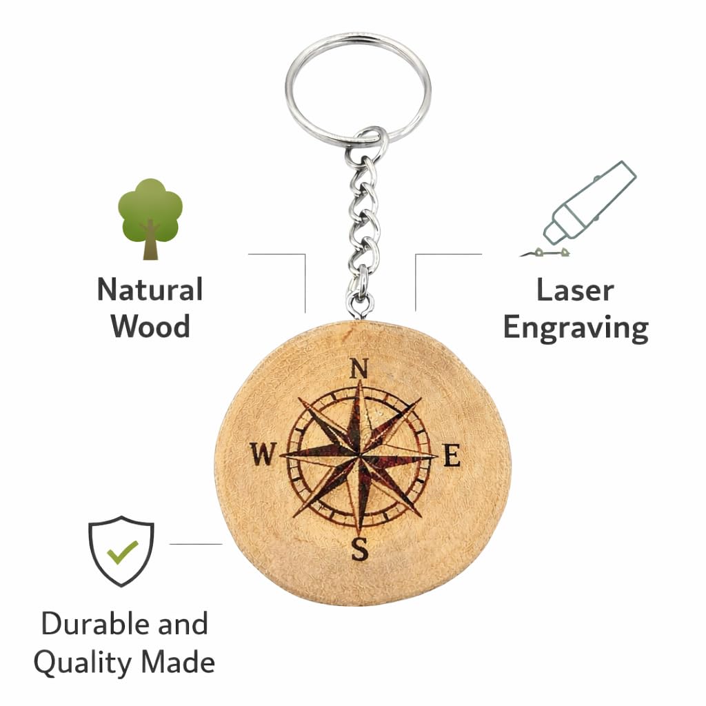 Promotech Llavero de madera con brújula grabado láser regalo viaje orientación aventura