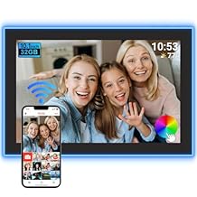 32GB FRAMEO 10.1 Inch WiFi Digital Photo Frame with Neon Light, 1280x800 HD IPS LCD Touch Screen, Auto-Rotate, 32GB Storage, Support USB Drive/SD Card Extend Storage, Share Moments via Frameo App