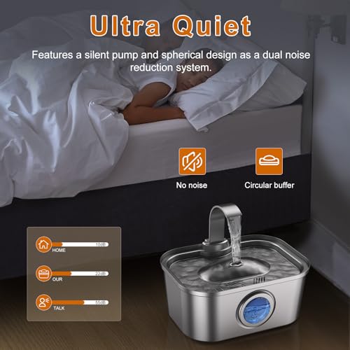 Image of Bobo&Dragon 3.5L /124oz Stainless Steel Cat Water Fountain - Ultra-Quiet Automatic Pet Water Dispenser for Dogs & Cats, 6-Stage Filter, Smart Window & Anti-Dry Burn Pump (Includes 2+2 Filters)