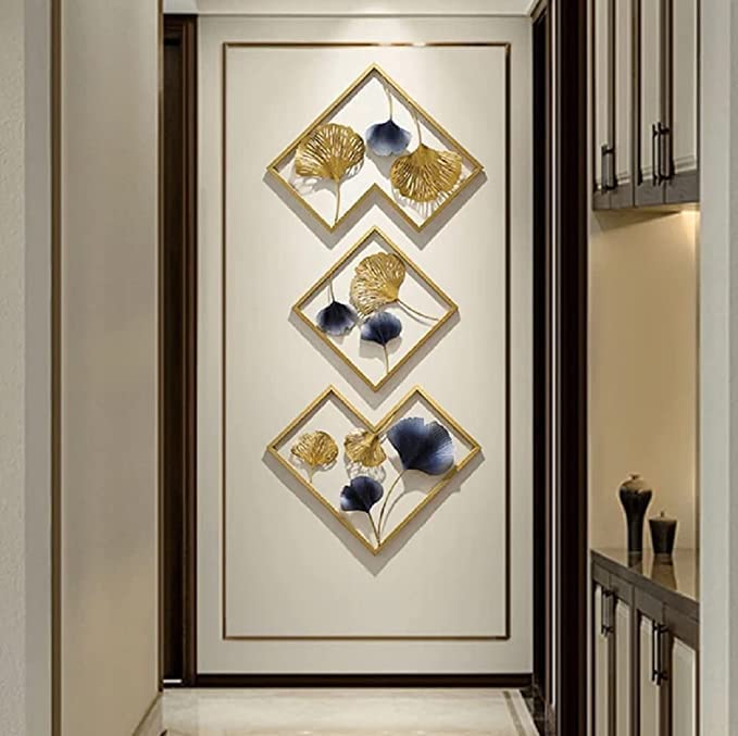 Image of SMILES GIFT Luxury Imported Wall Hanging Abstract 3-Piece Iron Wall Hanging Modern Gold Ginkgo Design Luxury Art for Home Decor