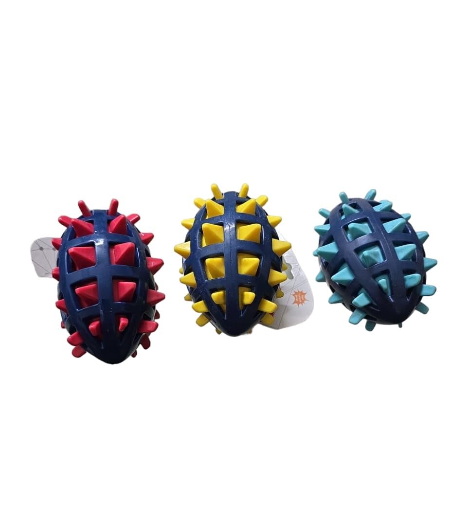 Dog Rugby Ball | Dog Toys | Spiked Rubber Rugby BallDog Toy | Rugby Ball Toy for Dog | Ideal Chew Toys for Dogs | Non-Toxic Rubber | Toys for Dogs | (Pack of 3) (Multi Color-Color May Vary) (B0CW6QMD6S) Amazon Price History, Amazon Price Tracker