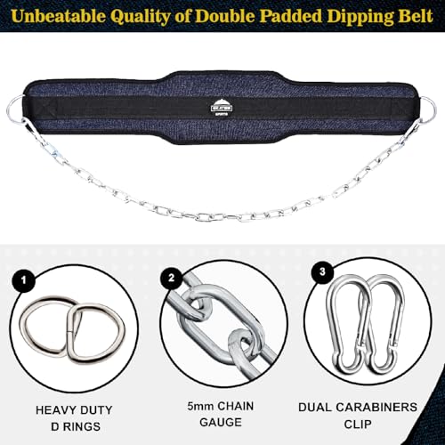 Dip Belt with 36 inch Heavy Duty Adjustable Steel Chain Weight Lifting Gym Training 6 inch Padded Back Support Dipping Belt for Chin Up Pull Up Squats Powerlifting Bodybuilding Workout - Image 3
