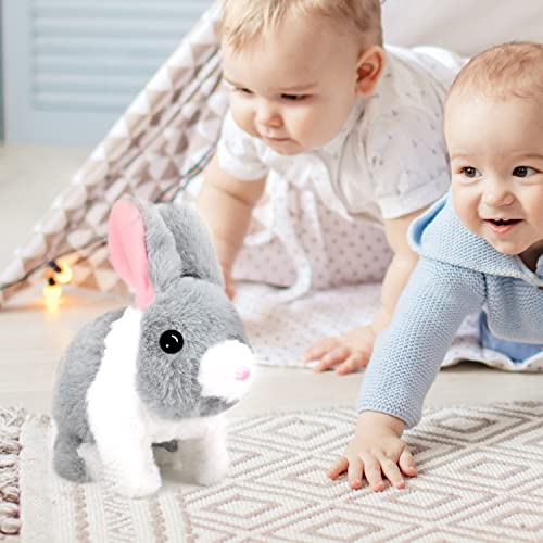 Bilinott Animated Plush Bunny Toy - Interactive Hopping And Squeaking Gray Rabbit Stuffed Animal #TOP3