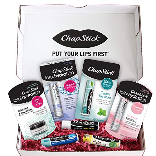 ChapStick Lip Care Collector and Holiday Gift Set, Classic Lip Balm, Total Hydration Lip Balm + Scrub, 7 Count, Great Gifts for Women