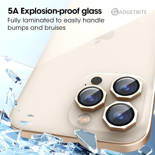 Image of GadgetBite Snaptra Octagon Lens Protector Compatible With iPhone 16 Pro & iPhone 16 Pro Max - 9H Tempered Glass Camera Cover with Metal Ring, Scratch-Resistant,Camera Lens - Desert Titanium