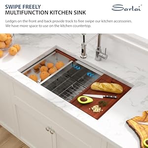Sarlai 33 Kitchen Sink Undermount - 33 x 19 Inch Undermount Sink Ledge Workstation Deep Single Bowl 16 Gauge Stainless Steel Under Counter Kitchen Sink Basin Sarlai 33 Kitchen Sink Undermount 33 x 19 Inch Undermount Sink Ledge Workstation Deep Single Bowl 16 Gauge Stainless Steel Under Counter Kitchen Sink Basin