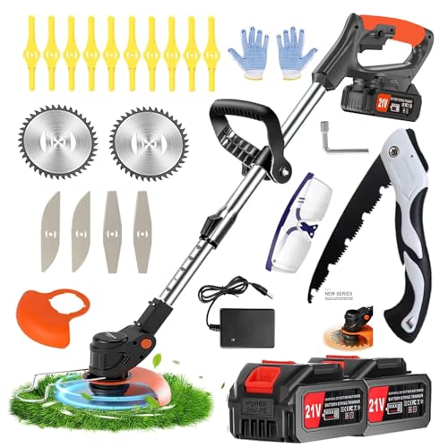 Decespugliatore elettrico, Decespugliatore a batteria, Tagliabordi batteria 21 V, tagliabordi elettrico 4 in 1, decespugliatore a lunghezza retrattile, adatto per giardini, prati, ville.
