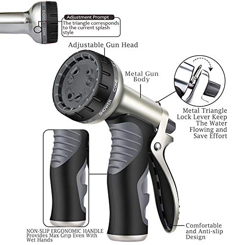 Upgraded Hose Pipe Spray Gun, Heavy Duty Metal Garden Hose Spray Gun,9 Adjustable Patterns Garden Hose Nozzles & Spray Gun, High Pressure Hose Nozzle (Black Gold Color)