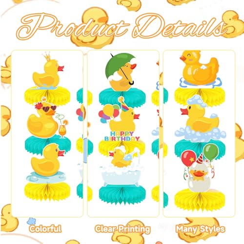 Miniatura 3 de Bubaxuce 9 Piezas Patitos De Goma Decoraciones De Fiesta De Cumpleaños, Patito Rosa De Goma Tema Nido De Abeja Adornos De Mesa Para Fiesta Infantil, Baby Shower Y Accesor