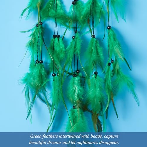 Dreamlike Moon Dream Catchers Wall Decor Crescent Tree of Life Chakras Dream Catcher with Agate & Crystal Stone Handmade Green Feather Dreamcatchers Wall Hanging for Girls Bedroom Blessing Gift - Image 5