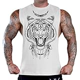 Men's Tribal Aztec Tiger Drawing Tee B738 PLY White T-Shirt Tank Top Large