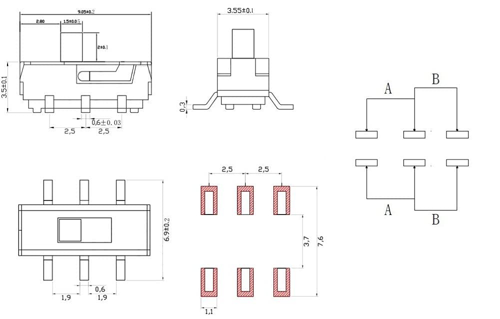 1000Pcs MSS22D18 Mini Miniature SMD SMT Slide Switch 2P2T 6Pin Handle high 2mm for DVD Switch