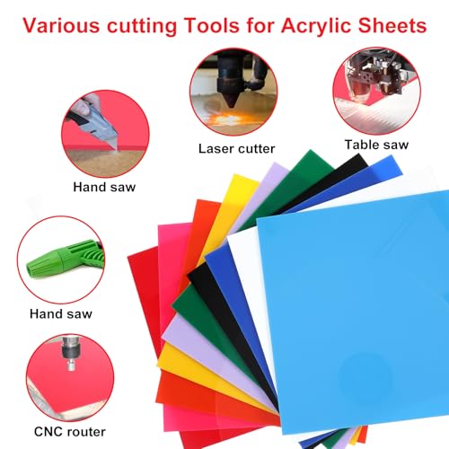Image of 10Pcs Acrylic Sheets 1 /8 Thick, 8 x 8 in Colored Acrylic Sheets 3 mm for Laser Cutting, Opaque Acrylic Sheets Acrylic Panel with Protective Paper for Laser Engraving Material DIY Crafts