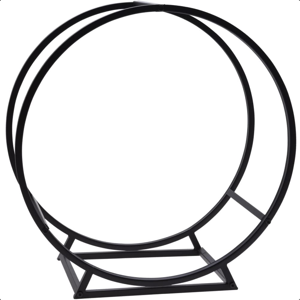 idooka Round Log Store - Indoor & Outdoor Log Holder with Ventilation & Raised Stand - Black Metal Wood Store