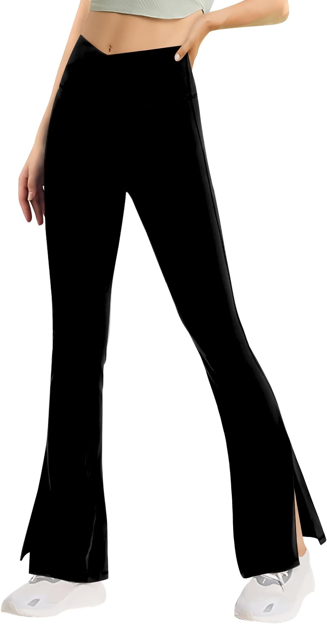 GnainachGirls' Leggings Cross Flare Pants Black High Waist Soft Stretchy Full Length Yoga Bootcut Pants for Kids Teens Dance