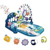 dearlomum Baby Play Mat Baby Gym,Funny Play Piano Tummy Time Baby Activity Mat with 5 Infant Sensory Baby Toys, Music and Lights Boy & Girl Gifts for Newborn Baby 0 to 3 6 9 12 Months (Blue)