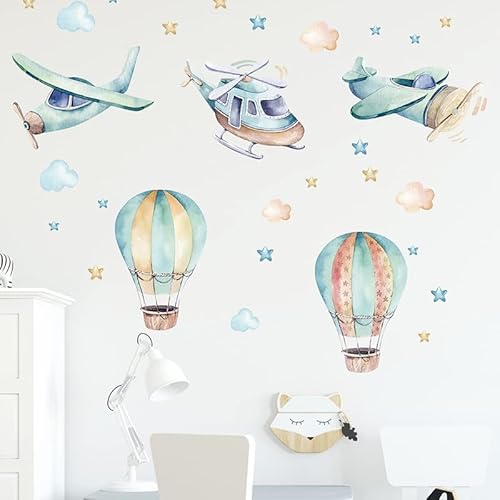 Yotdmk Cartoon Animal Wall Decals Aircraft Helicopter Hot Air Balloon Wall Stickers For Boys Room Baby Nursery Room Kindergarten Decoration Kids Bedroom Decals Pvc Murals Living Room Wallpaper #TOP4
