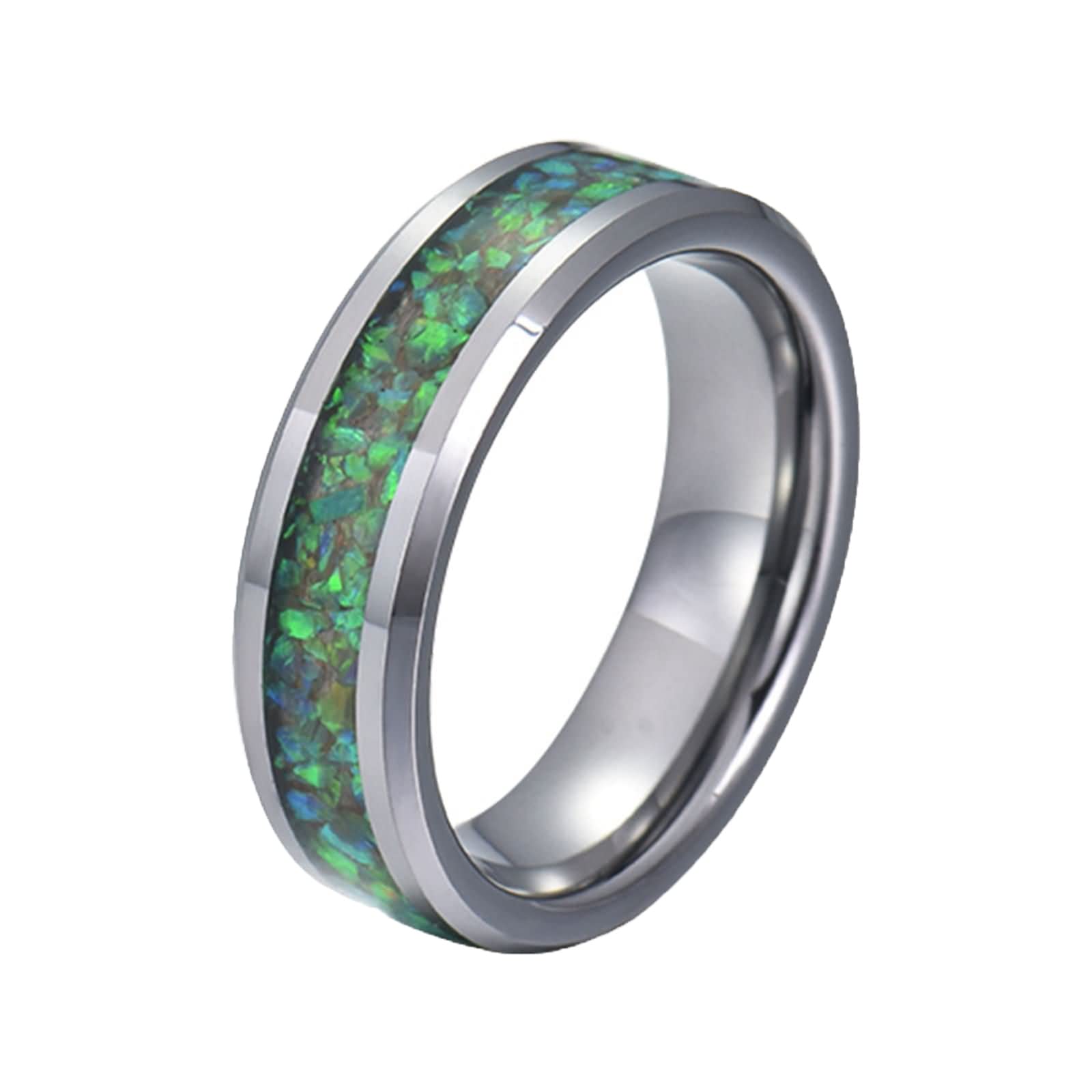 Anello Carburo di Tungsteno Anello Intarsio in Opale Comfort Fit Anello Tungsteno Personalizzabile 8MM Anello Promessa Argento Verde Misura 12-31