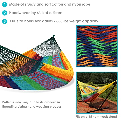 Sunnydaze Mayan Family Hammock Hand-Woven Xxl Thick Cord, Heavy Duty 625-Pound Capacity, Multi-Color #TOP3