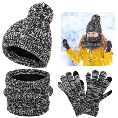 Cozy Winter Accessories Set For Kids, Includes Knitted Beanie, Scarf, And Gloves, Fleece Lined For Ages 5 To 12