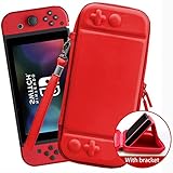 Carry Case for Nintendo Switch，Ultra-thin hard shell with 10 game cartridges, skin-friendly feel, delicate flocking lining, portable switch bag with strong compressive strength RED （Bracket）