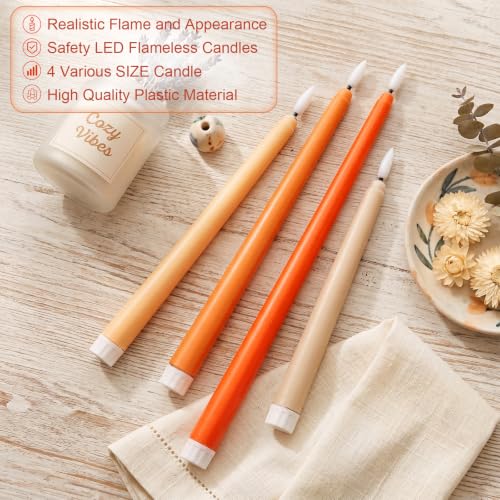 Image of Rossesay 24 Pcs Flameless LED Taper Candles Battery Operated Candle 8.5 inch, 9.65 inch, 10.8 inch, 12.8 inch Flameless Candlesticks Flickering for Christmas Church Wedding Indoor Decoration(Classic, Orange)