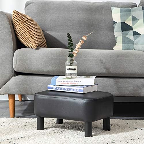 YMYNY 42 cm Footstool, Rectangle Ottoman with Stable Wooden Legs, Modern PU Leather Footrest, Change Shoes Stool for Living Room, Padded Seat for Bedroom, Black, HD-HRF-BD210