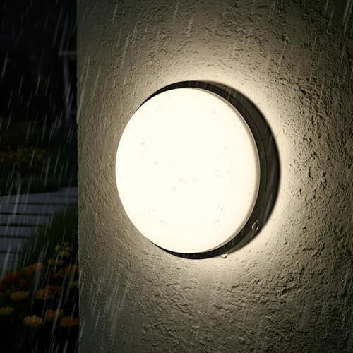 ANWIO 14W Applique Murale Étanche, IP54 Éclairage de Salle de Bain, Applique Murale LED Exterieur Noir, 4000K Luminaires Circulaires à LED Filaires Salles...