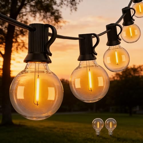 Wweixun2020 Cadena de Luces Exterior 15M/50FT, IP44 Impermeable, Bombillas LED G40 (25 + 1 Bombillas de Recambio), Decoración para Jardín, Terraza, Boda y Festival