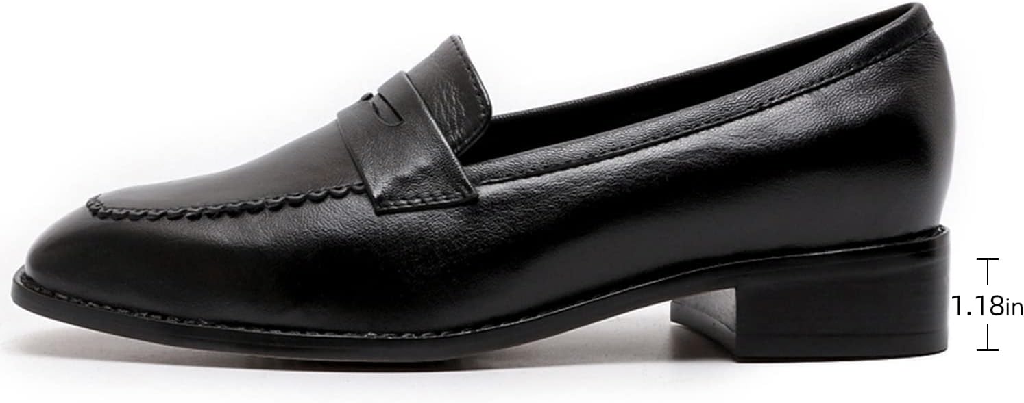Mona flying Women's Top Leather Square Toe Penny Loafer Dress Casual Slip on Flat Office Work Shoes for Ladies - Image 4