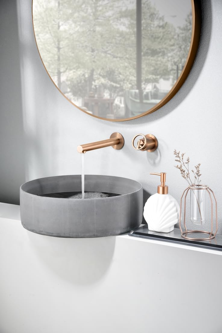 IMEX Grifo Empotrado Monomando Lavabo - SERIE OLIMPO Grifo de Latón Acabado en Oro Rosa Cepillado con Cuerpo Empotrado Directo a Pared, Diseño Moderno y Funcional.