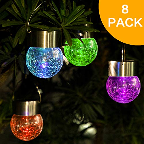 Sunwind Hanging Solar Ball Lights Outdoor - 8 Pack Auto Color Changing Cracked Glass Decorative Garden Lights Hanging Solar Lanterns For Yard, Patio, Fence, Tree, Or Holiday Decoration(Multi-Color) #TOP1