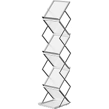 6 Pocket Magazine Rack, Foldable Brochure Display Stand, Magazine Rack for Home Office, Hotel, Trade Show, Exhibition, Office, Events Silver, 6 Pockets 1-Pack